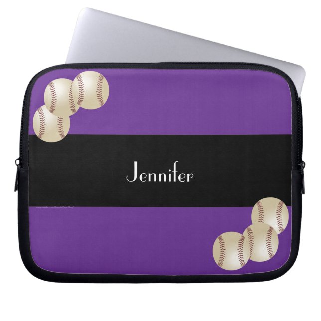 Baseball ,Name, Purple & Black Computer Laptop Sleeve (Front)
