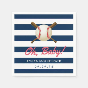 Baseball Navy Blue Stripes Sports Baby Shower Paper Napkins