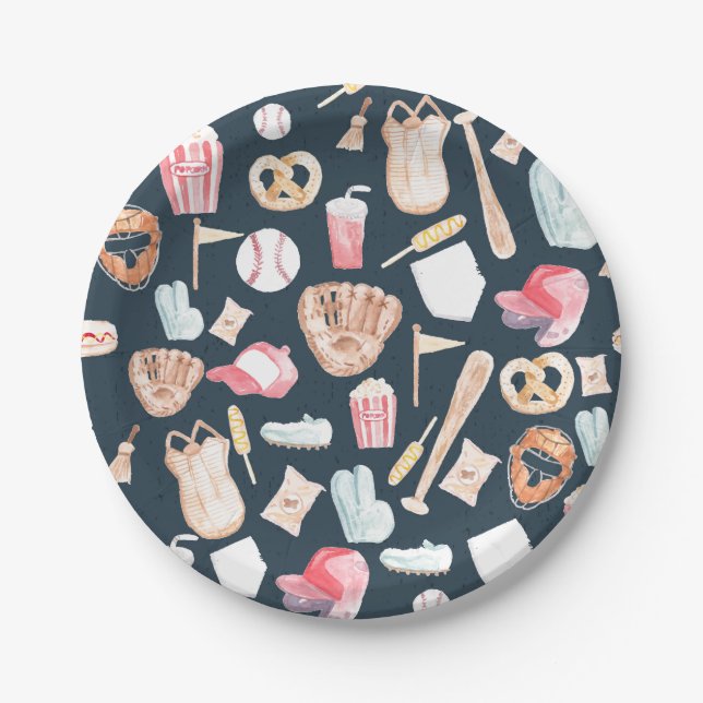 Baseball Navy Texture Paper Plates (Front)