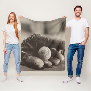 Baseball Nostalgia - Mitt and Baseball Fleece Blanket