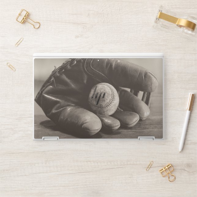 Baseball Nostalgia - Mitt and Baseball HP Laptop Skin (Desk)