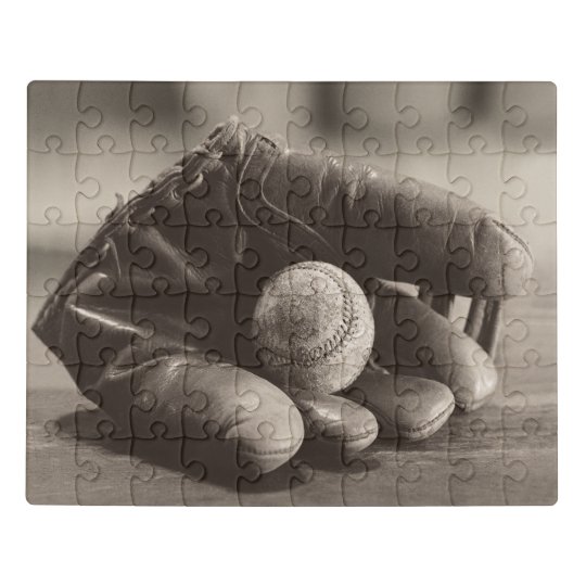Baseball Nostalgia Mitt and Baseball Jigsaw Puzzle