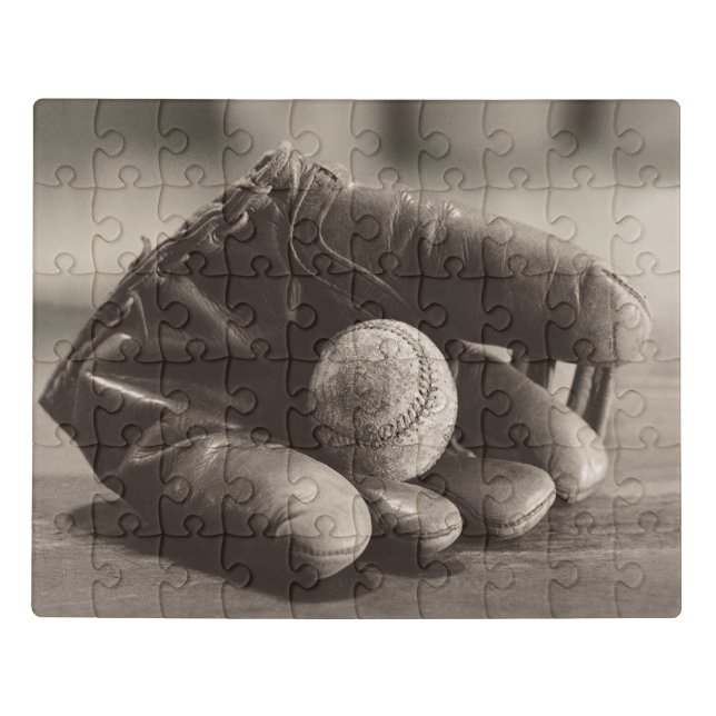 Baseball Nostalgia - Mitt and Baseball Jigsaw Puzzle (Puzzle Horizontal)