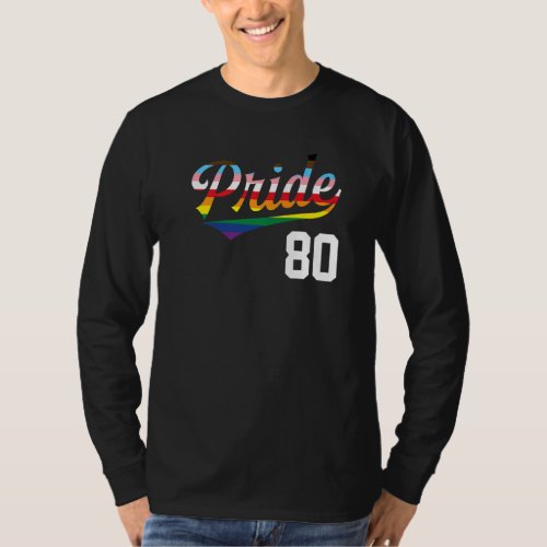 Baseball Number 80 Gay Pride Inclusive Rainbow Fla T_Shirt