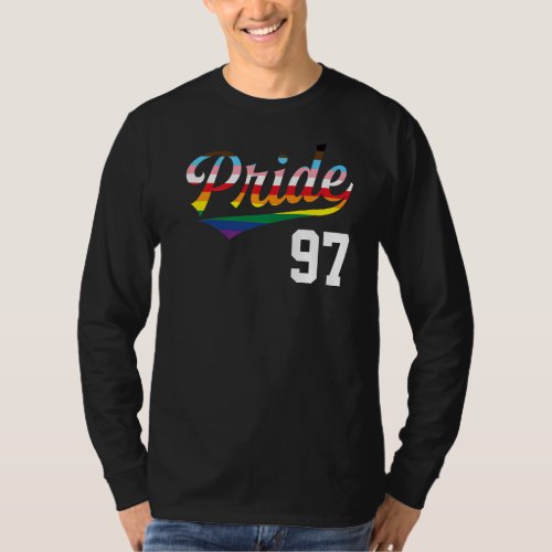 Baseball Number 97 Gay Pride Inclusive Rainbow Fla T_Shirt