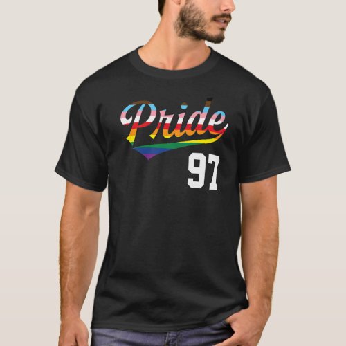Baseball Number 97 Gay Pride Inclusive Rainbow Fla T_Shirt