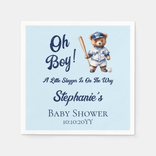 Baseball Oh Boy Baby Shower Cute Bear  Napkins