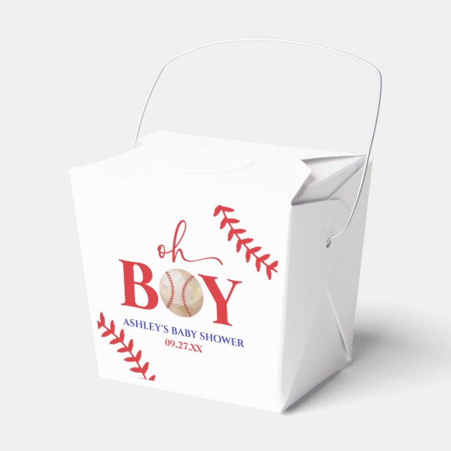 Baseball Oh Boy Brown White Baby Shower Favor Boxes (Front Side)
