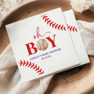Baseball Oh Boy Brown White Baby Shower Napkins
