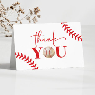Baseball Oh Boy Red Blue White Baby Shower Letterpress Thank You Card