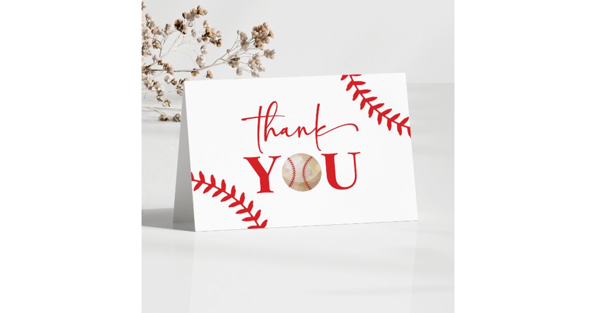 Baseball Oh Boy Red Blue White Baby Shower Thank You Card | Zazzle