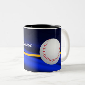 Baseball on artistic blue Background personalize Two-Tone Coffee Mug