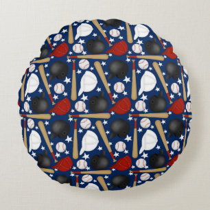 Baseball on blue background round pillow