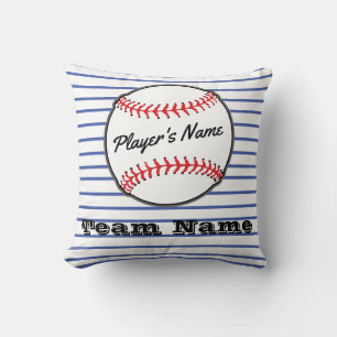 Baseball on Blue stripe Name Sports Boys Room Throw Pillow