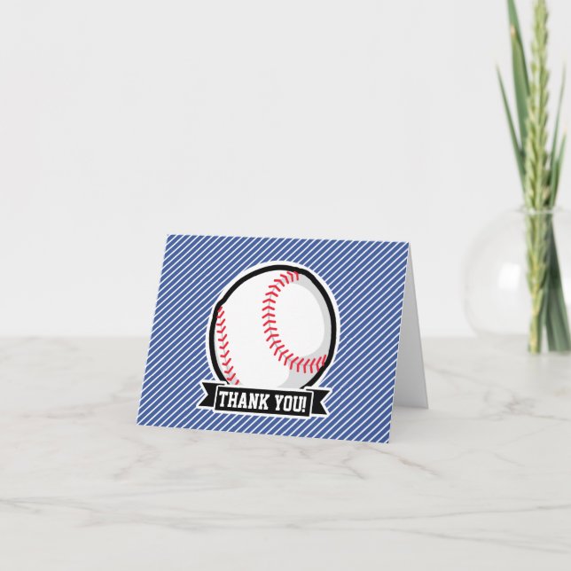 Baseball on Blue & White Stripes Thank You Card (Front)