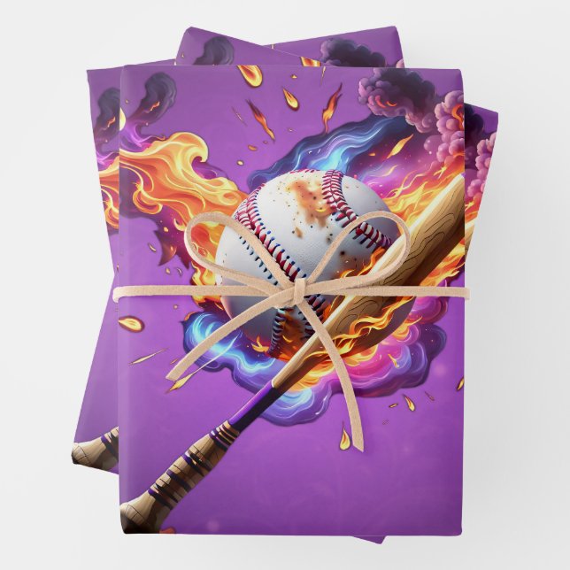 Baseball on Fire.  Wrapping Paper Sheets (In situ)