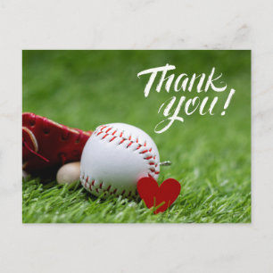 Baseball on Green grass for Thank you Postcard