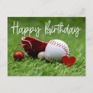 Baseball on Green grass with love for Birthday Postcard