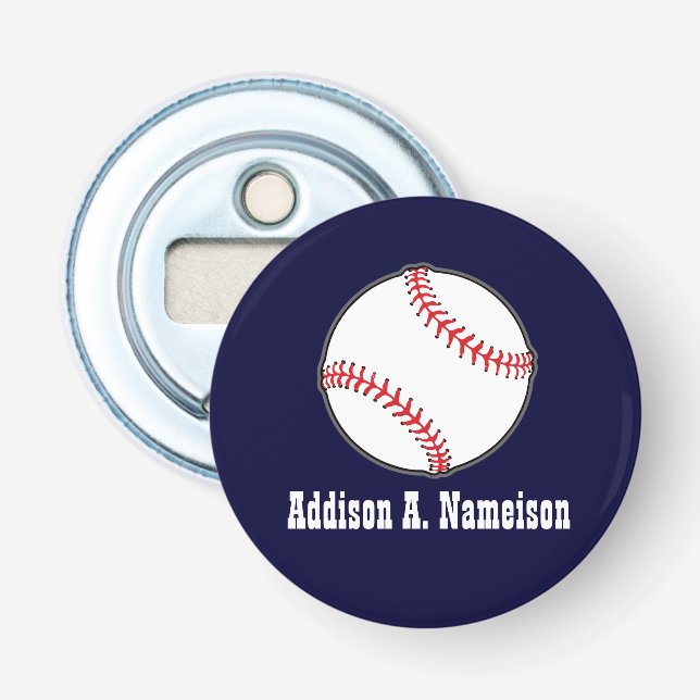 Baseball on Navy Blue  Name Sports Room  Bottle Opener (Front)