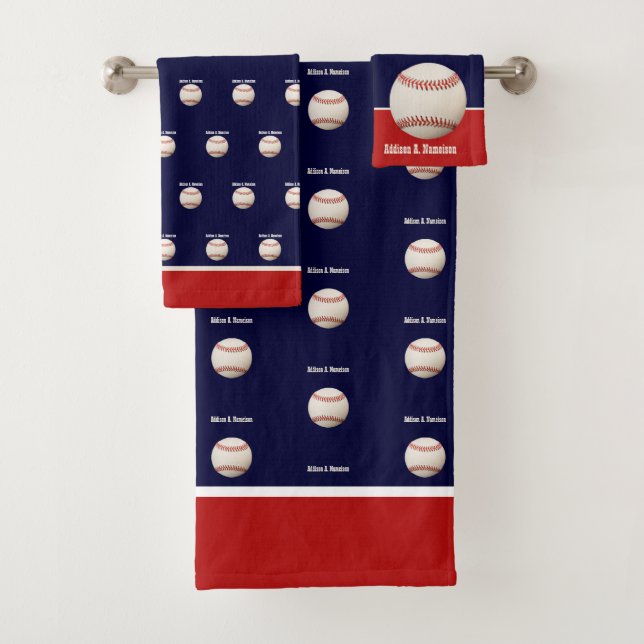 Baseball on Navy Blue  Name Sports Room Boys  Bath Towel Set (Insitu)