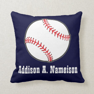 Baseball on Navy Blue  Name Sports Room Boys  Throw Pillow