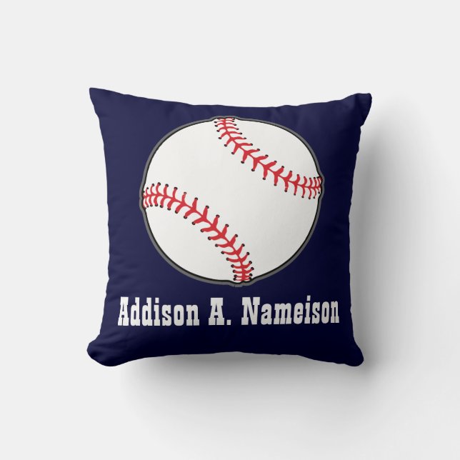 Baseball on Navy Blue  Name Sports Room Boys Throw Pillow (Front)