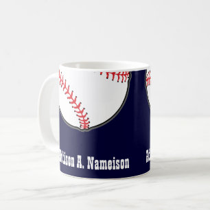 Baseball on Navy Blue Name Sports Theme Coffee Mug