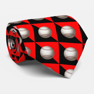 Baseball On Red and Black Necktie