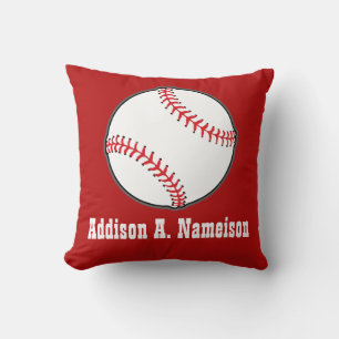 Baseball on Red Name Sports Room Boys Throw Pillow