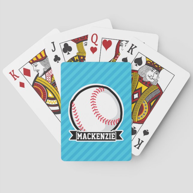 Baseball on Sky Blue Stripes Poker Cards (Back)