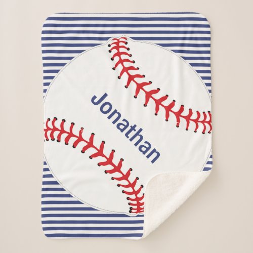 Baseball on Stripes Design Sherpa Blanket