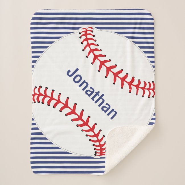 Baseball on Stripes Design Sherpa Blanket