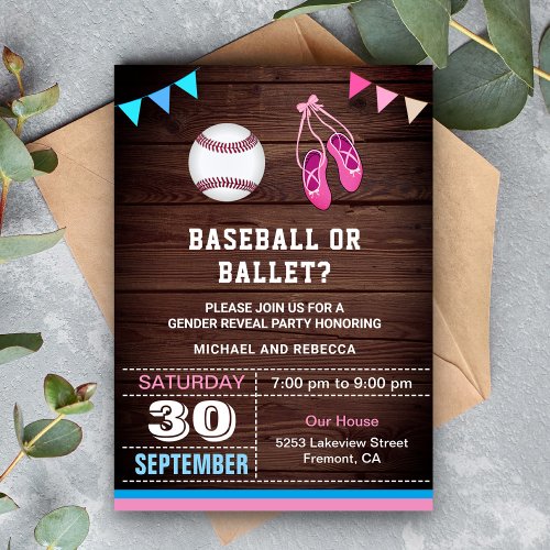 Baseball or Ballet Gender Reveal Party Invitation