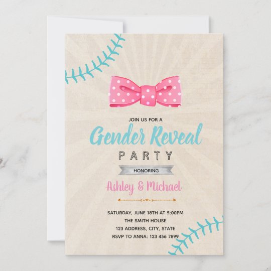 Baseball or bow gender reveal invitation
