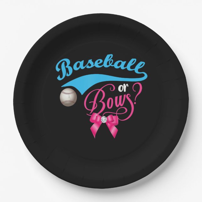 Baseball Or Bow Gender Reveal Party Paper Plates (Front)