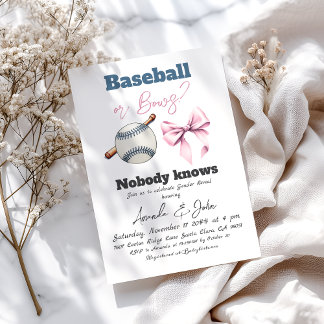 Baseball or Bows Blue or Pink Gender Reveal Invitation