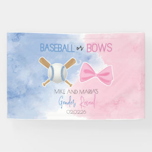 Baseball or bows gender reveal banner