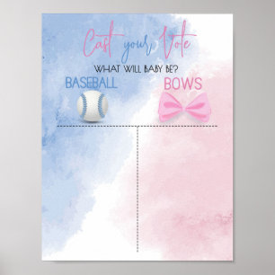 Baseball or bows gender reveal cast your vote poster