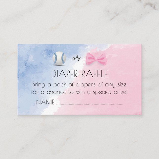 Baseball or bows gender reveal diaper raffle enclosure card (Front)
