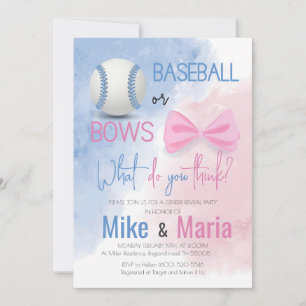 Baseball or Bows, gender reveal invitation