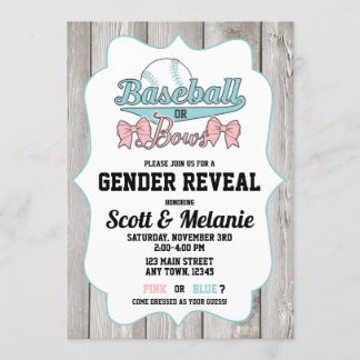 Baseball or Bows Gender Reveal Invitations
