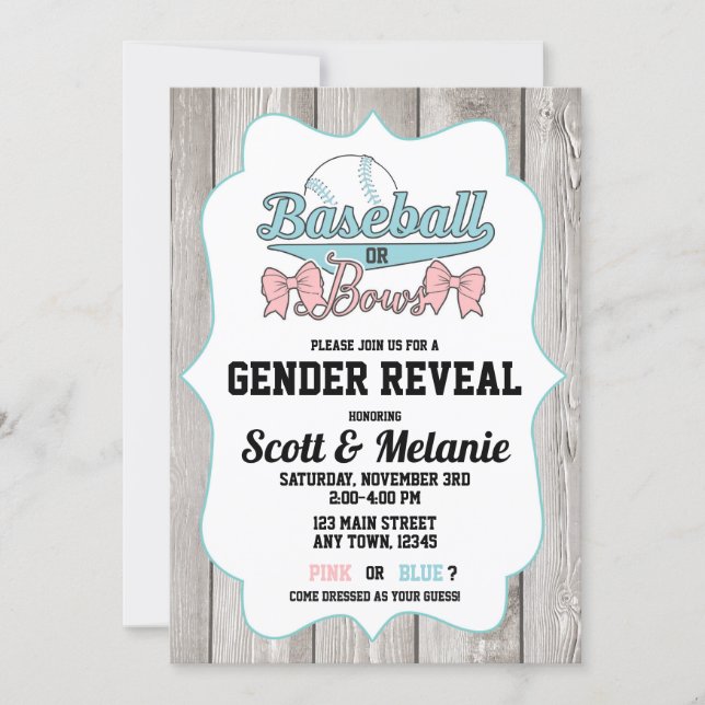 Baseball or Bows Gender Reveal Invitations (Front)