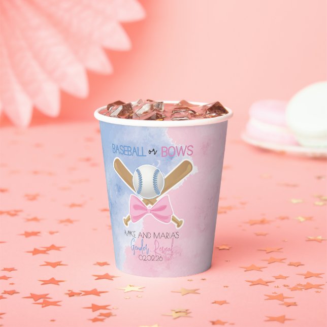 Baseball or bows gender reveal  paper cups (Insitu)