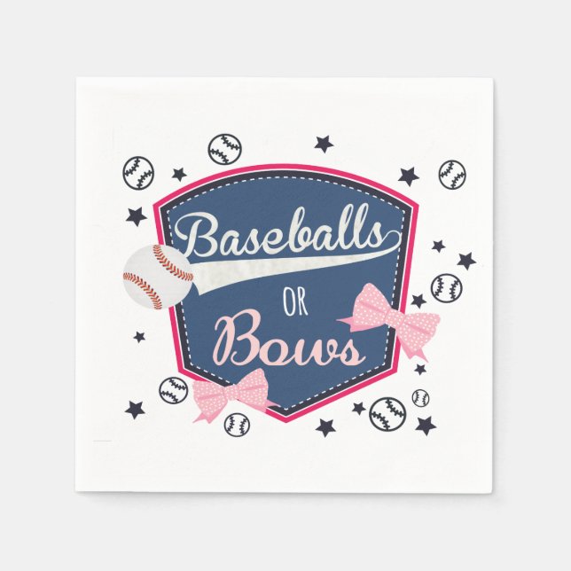 Baseball or bows Gender Reveal Paper Napkins (Front)