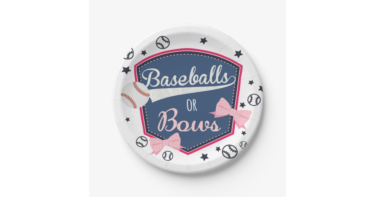 Baseball Or Bows Gender Reveal Paper Plate Zazzle Com