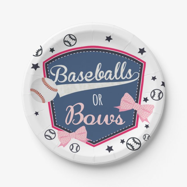 Baseball or bows Gender Reveal Paper Plates (Front)