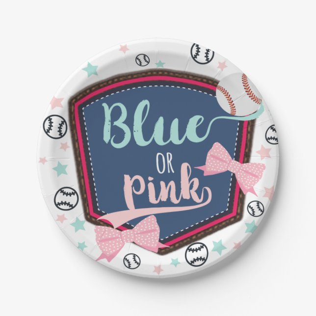 Baseball or bows Gender Reveal Paper Plates (Front)
