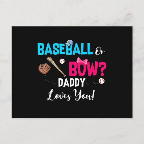 Baseball Or Bows Gender Reveal Party Daddy Loves Announcement Postcard