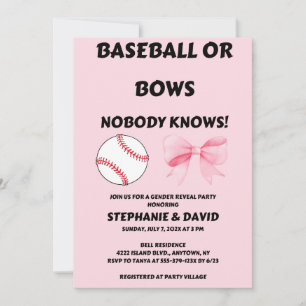 Baseball or Bows gender reveal party Invitation