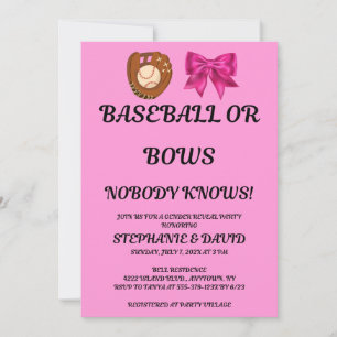 Baseball or Bows gender reveal party Invitation